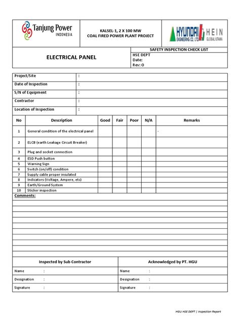 electrical panel inspection form